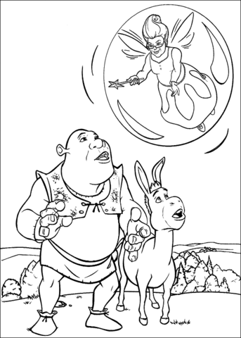 Shrek, Donkey And Fairy  Coloring Page